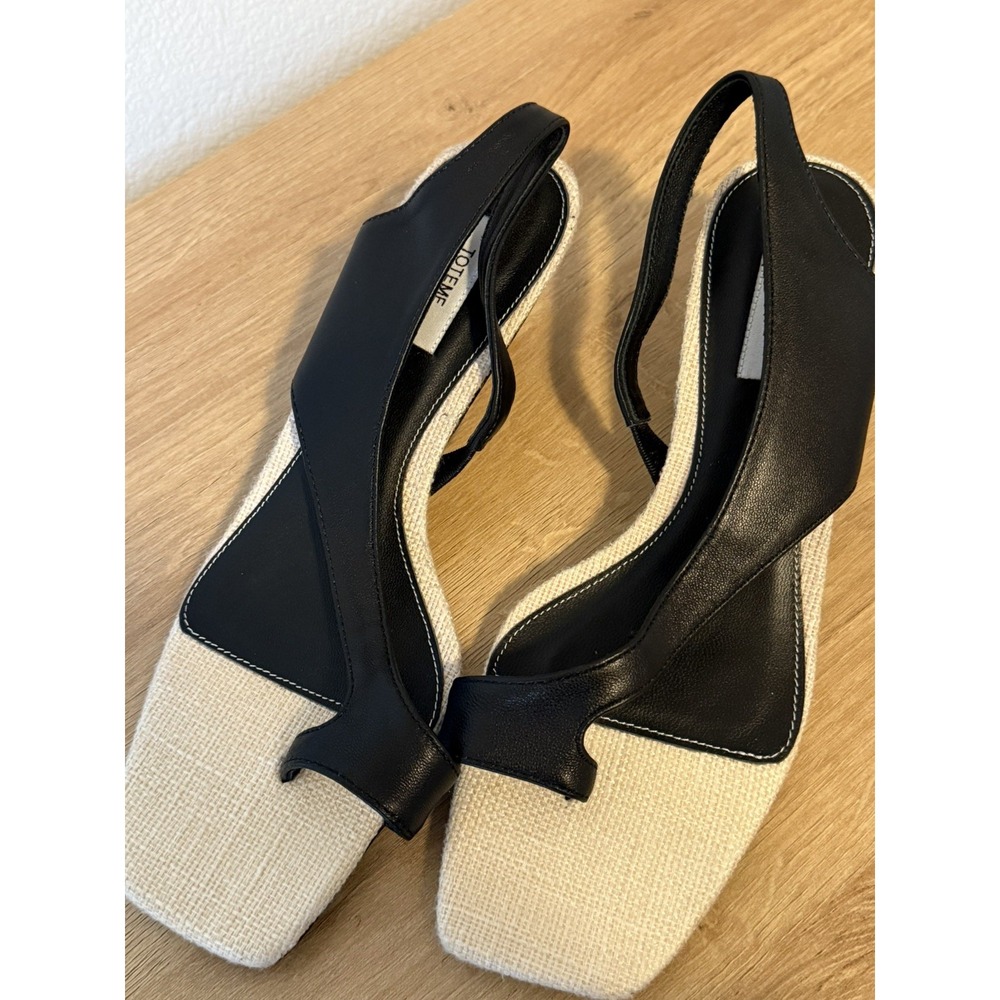 TOTEME Leather Heeled Thong Sandals in‎ Black/Sand Size 5 35 - Picture 7 of 7
